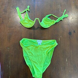 Shaycation x Revolve Neon Green Ribbed Bikini Set XS
